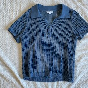 Calvin Klein Jeans Mesh Knit Top in Blue